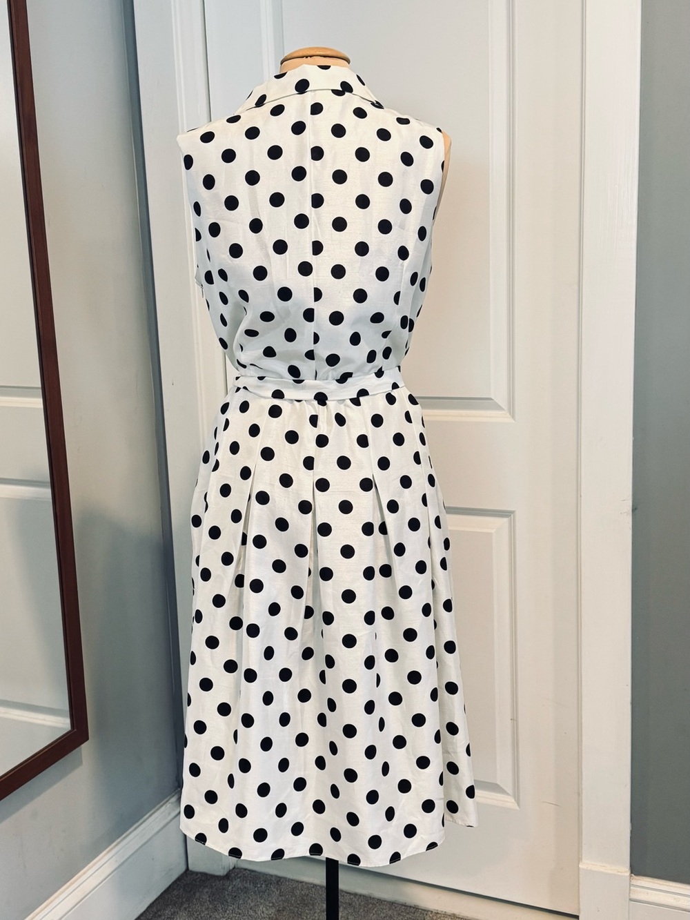 Jessica Howard Black White Polka Dot Faux Wrap Sleeveless Mid Fit Flare Dress 18 - Picture 8 of 12
